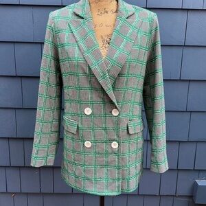 🖤💚🖤Top shop green double breasted Houndstooth blazer lined six medium
